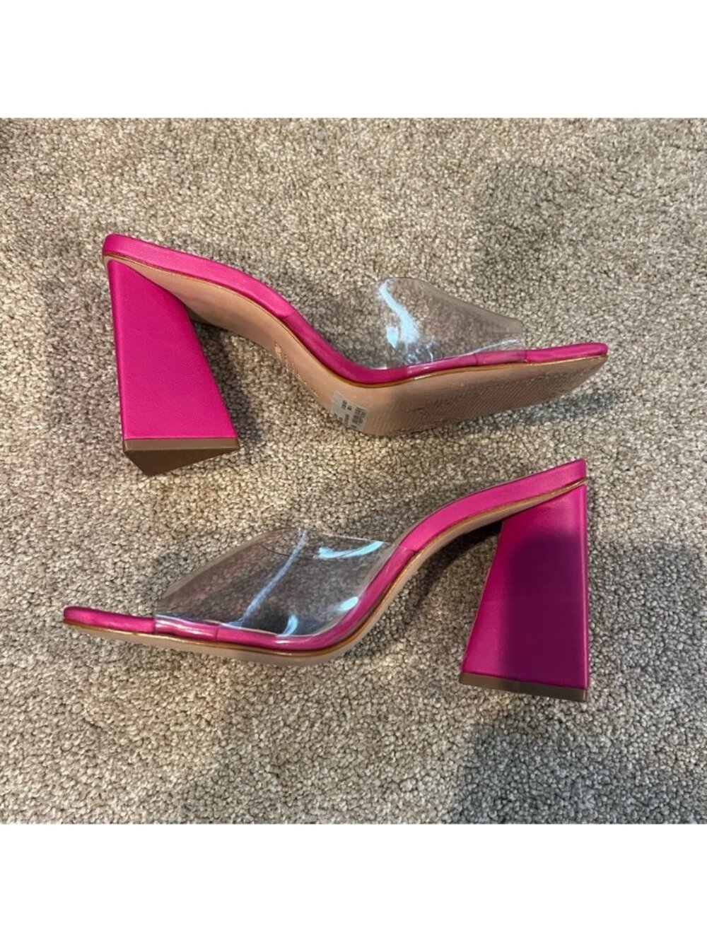 Schutz Hot Pink Vinyl Mule Heel Sandals Size 6.5